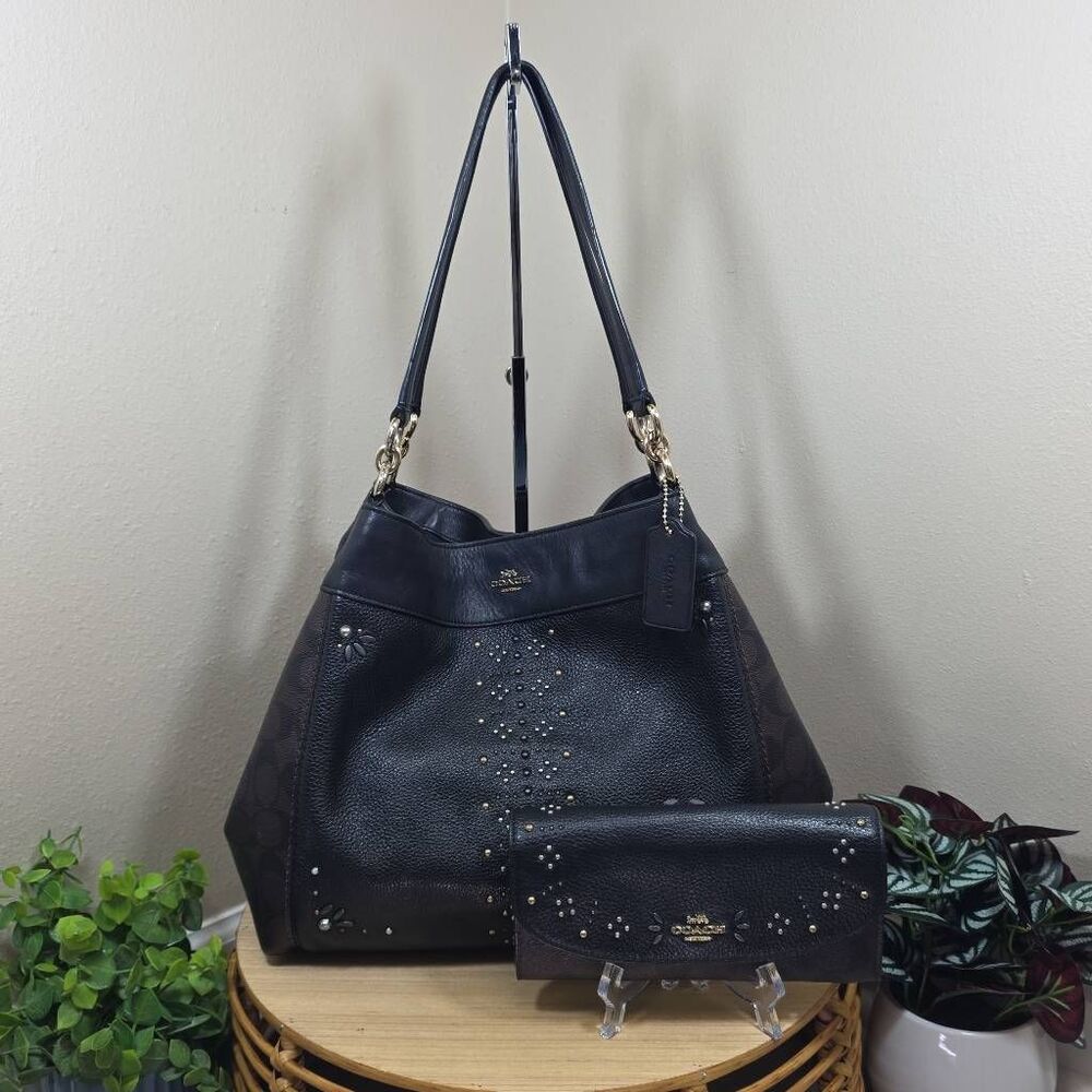 Coach Lexy Shoulder Bag with Rivets + Matching Wallet